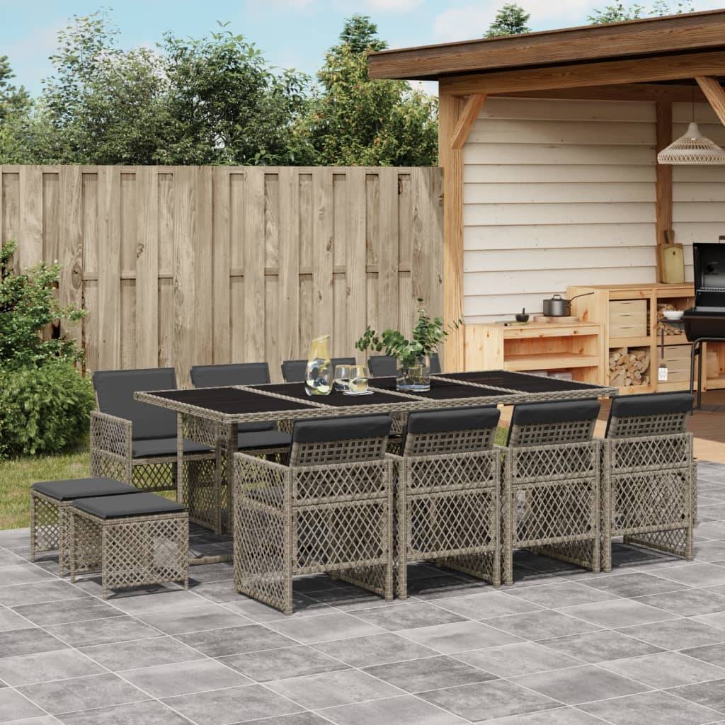 ComfortXL - Salon de Jardin Encastrable 12 Personnes Gris, Table avec Plateau Verre, 8 Chaises et 4 Tabourets Inclus – ComfortXL Outdoor Living - Image 1