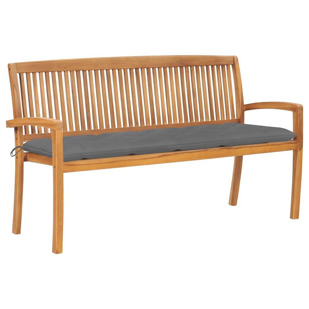 Helloshop26 - Banc de jardin meuble de patio d'extérieur terrasse empilable et coussin 159 cm bois de teck massif - Imagen 1