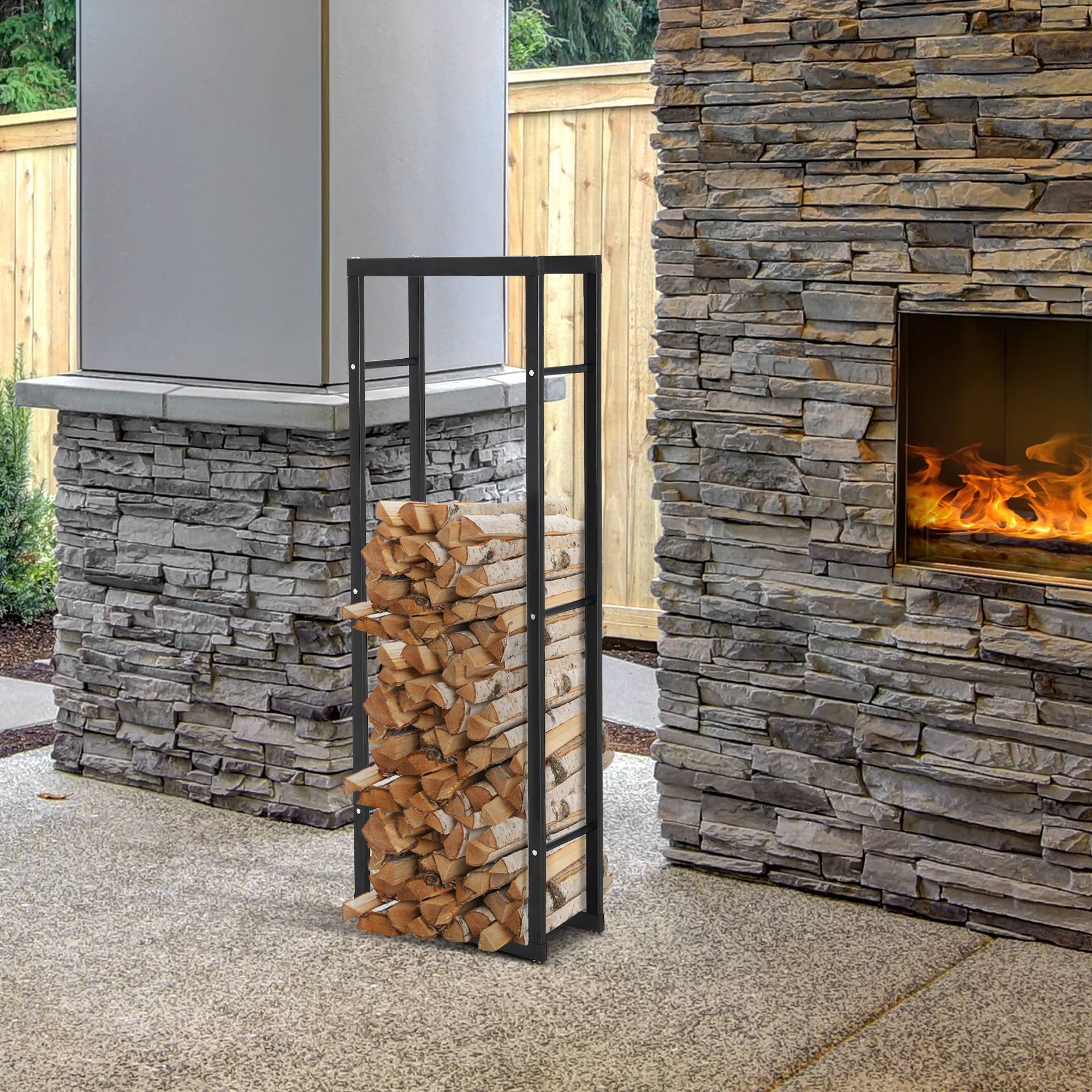 ComfortXL - Porte-bûches acier noir 40 x 25 cm intérieur extérieur grande capacité 99 kg rangement bois de chauffage - Image 7