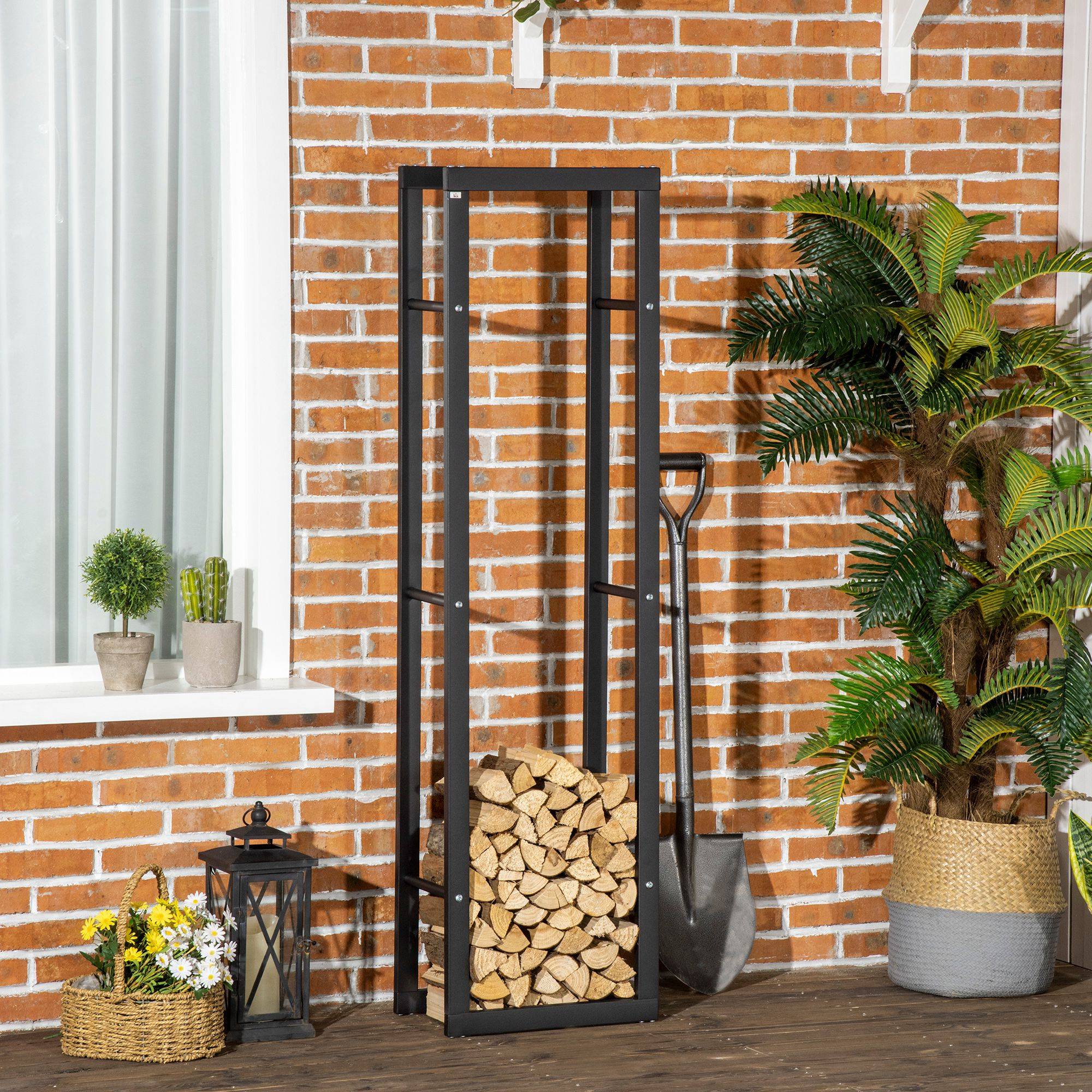 ComfortXL - Porte-bûches acier noir 40 x 25 cm intérieur extérieur grande capacité 99 kg rangement bois de chauffage - Image 1