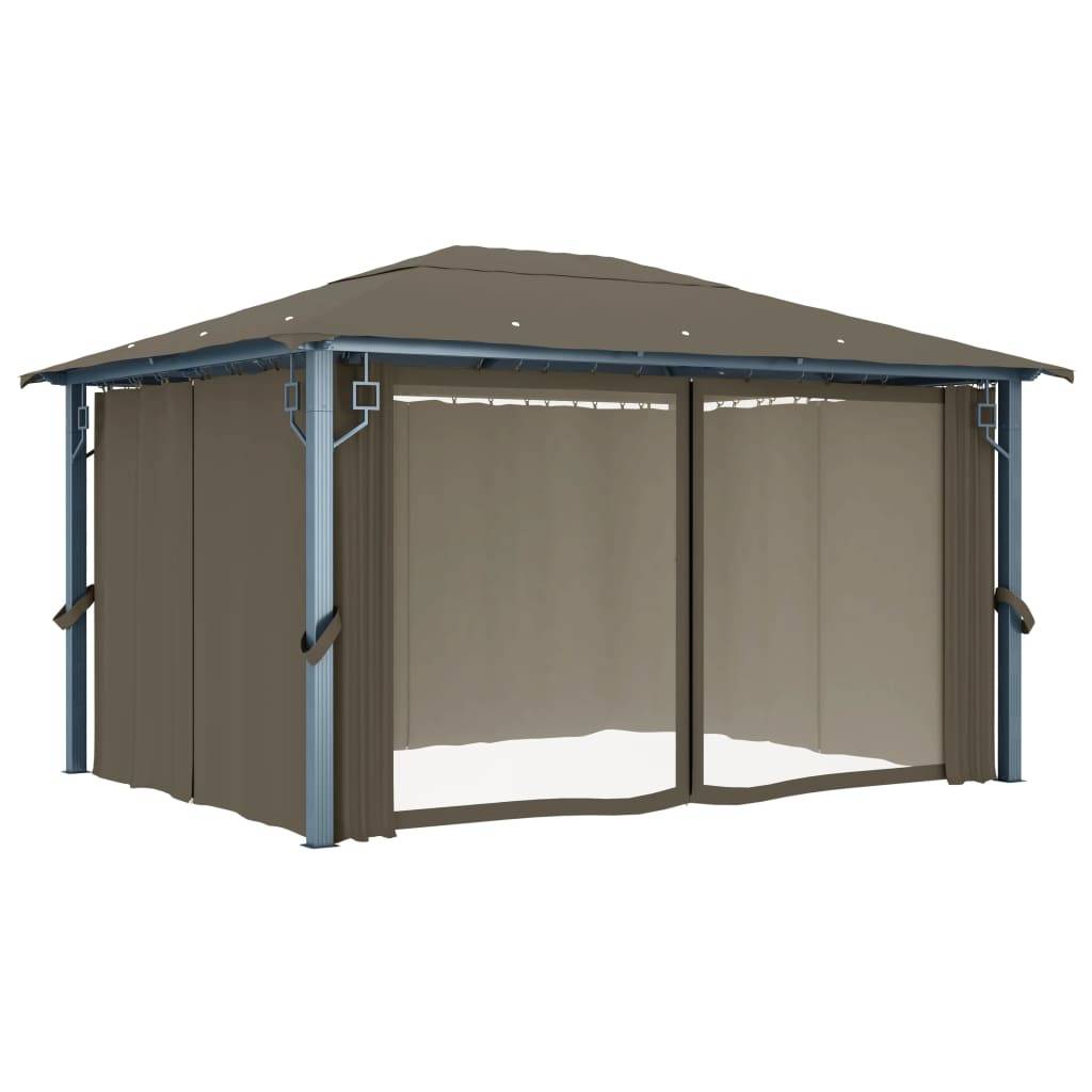 Tonnelle Aluminium Taupe avec Rideaux et Lumières LED 4 x 3 x 2.7 cm - PANGIVO - Image 6
