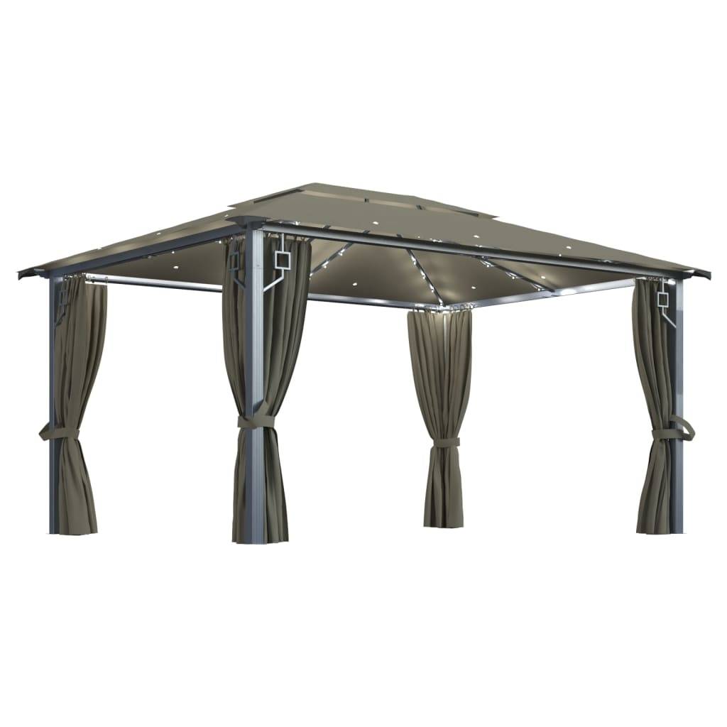 Tonnelle Aluminium Taupe avec Rideaux et Lumières LED 4 x 3 x 2.7 cm - PANGIVO - Image 2