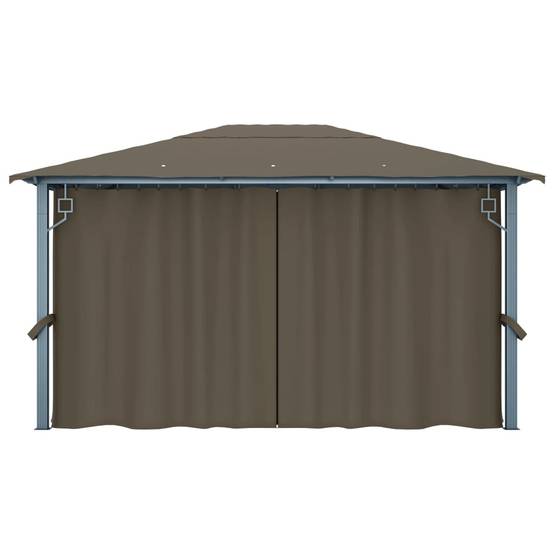 Tonnelle Aluminium Taupe avec Rideaux et Lumières LED 4 x 3 x 2.7 cm - PANGIVO - Image 9