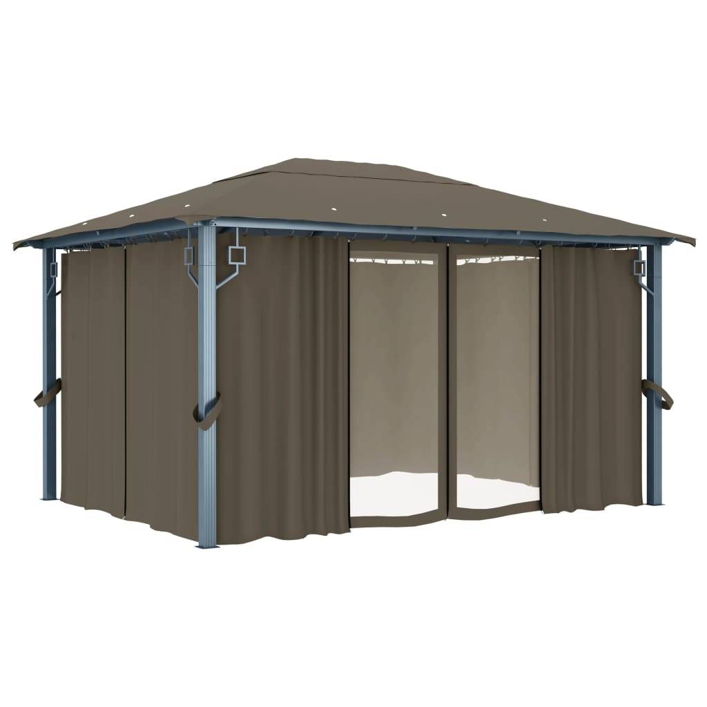 Tonnelle Aluminium Taupe avec Rideaux et Lumières LED 4 x 3 x 2.7 cm - PANGIVO - Image 5