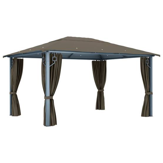 Tonnelle Aluminium Taupe avec Rideaux et Lumières LED 4 x 3 x 2.7 cm - PANGIVO - Image 4