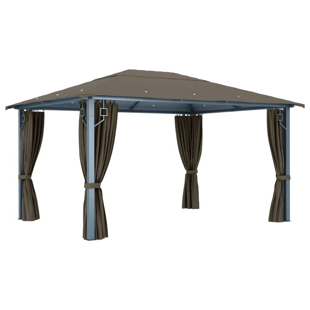Tonnelle Aluminium Taupe avec Rideaux et Lumières LED 4 x 3 x 2.7 cm - PANGIVO - Image 4