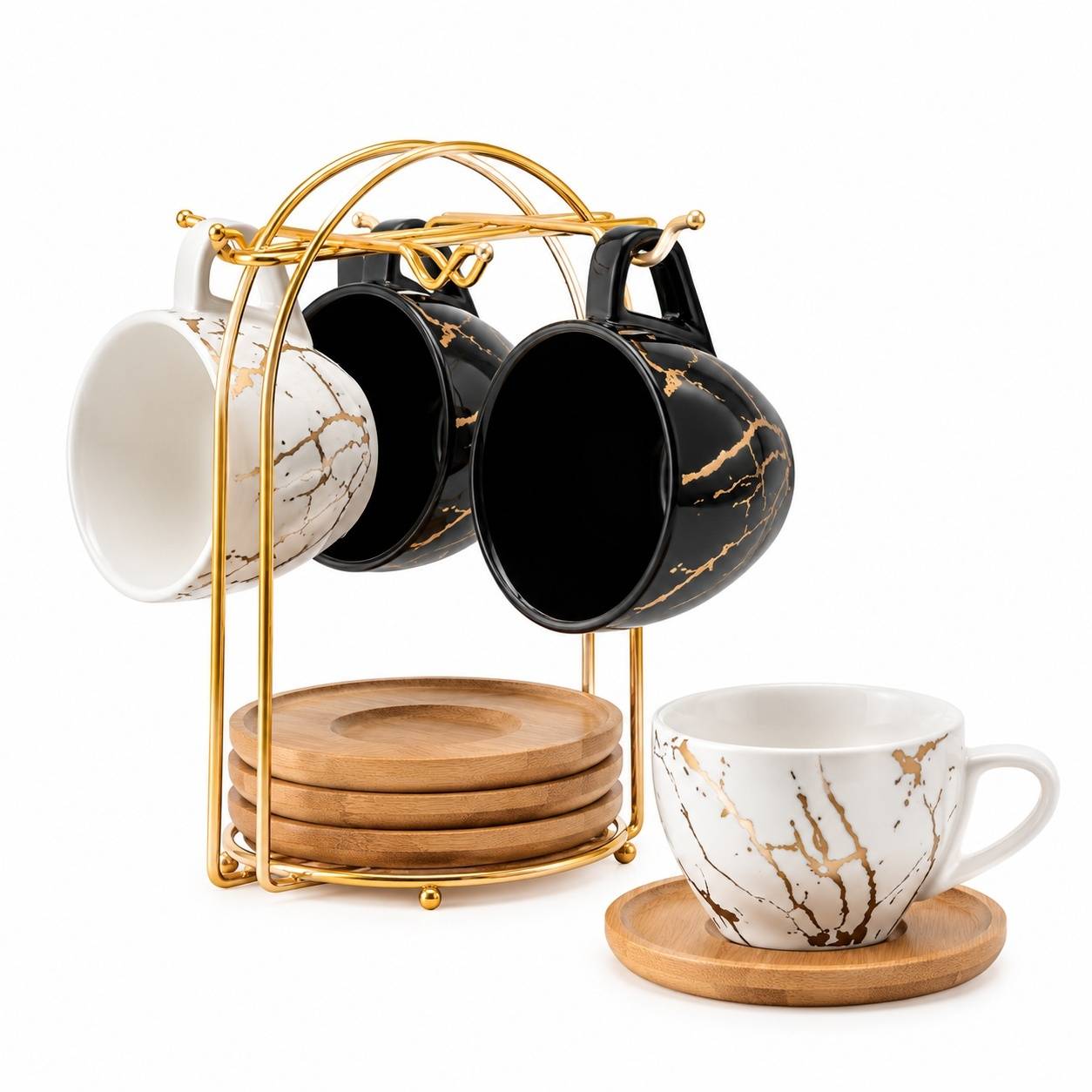 Tasses à Cappuccino en Céramique avec Sous-tasses et Support - Image 1