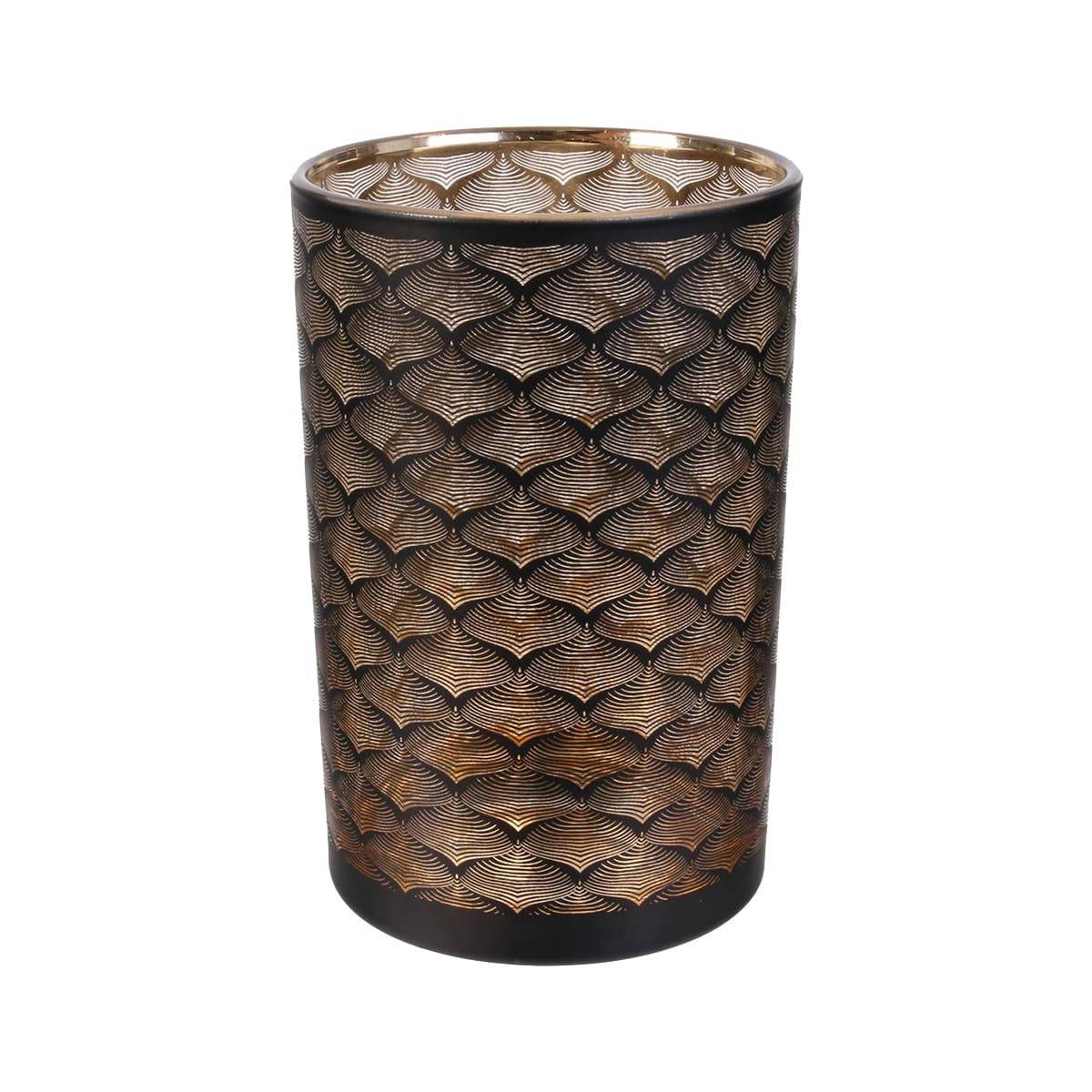 ALTOBUY - Vase Cylindrique en Verre Noir et Cuivre à Motifs - MAURY - Image 1