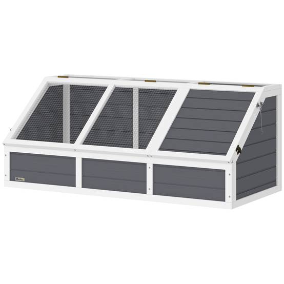 Maison enclos cage pour petit animal tortue en bois avec couvercle ouvrable, loquets, 2 espaces distincts, gris - Image 2
