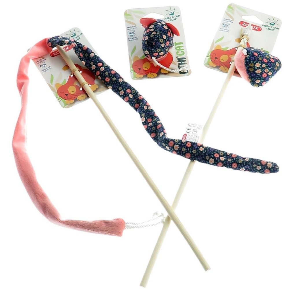 2 canne à pêche et 1 souris tissu fleur rose, jouet pour chat - Image 3
