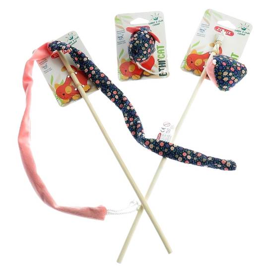 2 canne à pêche et 1 souris tissu fleur rose, jouet pour chat - Image 2