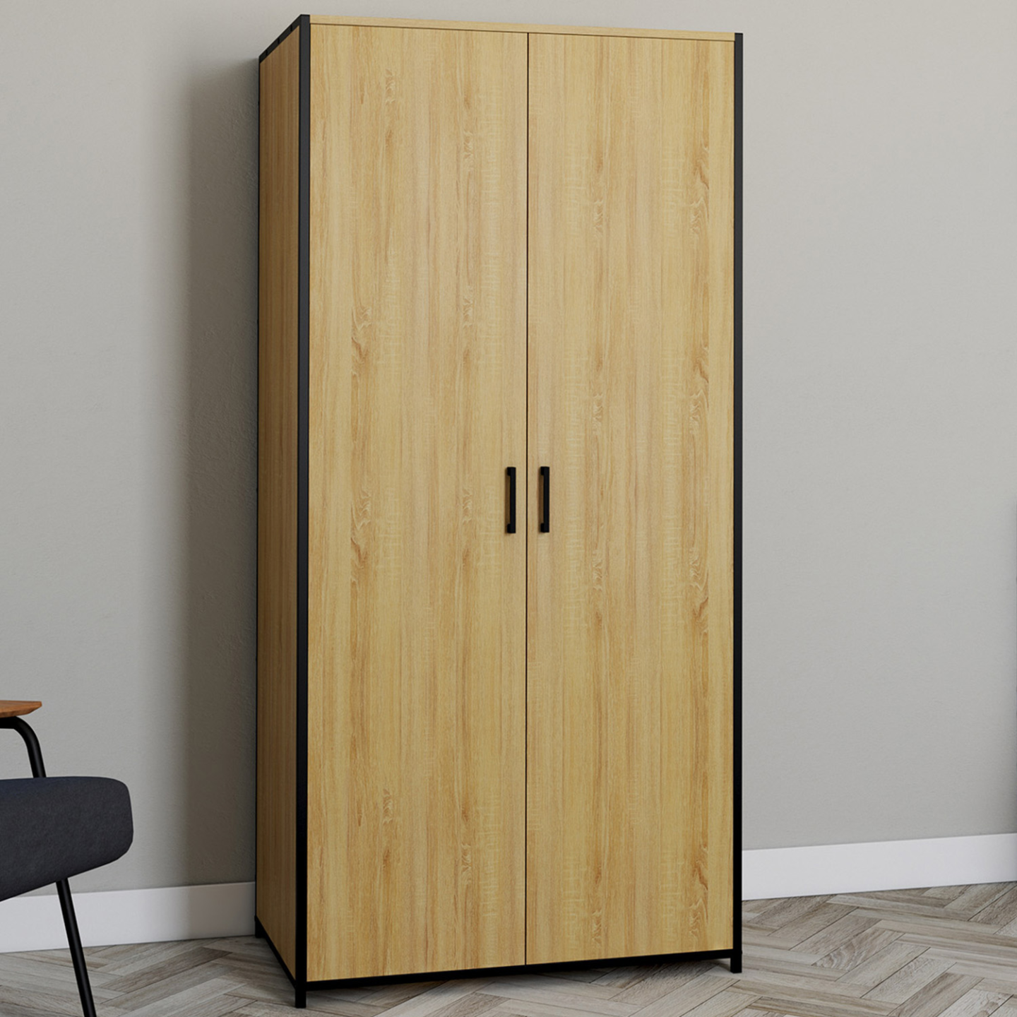 Armoire 2 portes DETROIT penderie 80 cm avec étagères rangement maxi capacité design industriel - Image 1