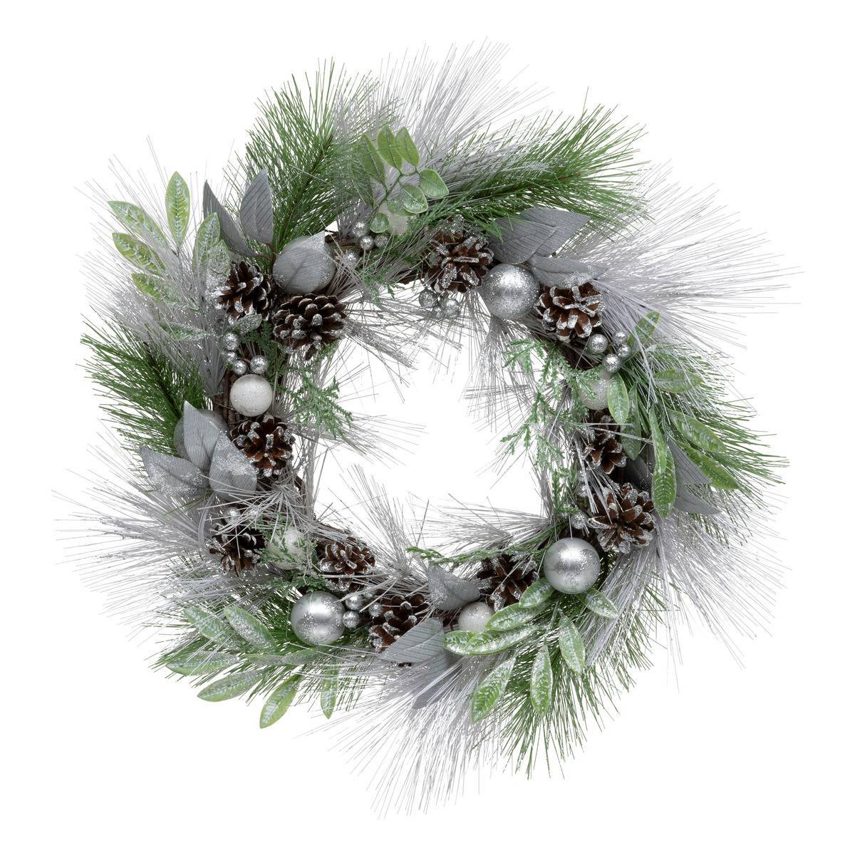 Feeric Christmas - Couronne boules et pommes de pin D.50cm givré - Feeric Lights & Christmas - Image 1