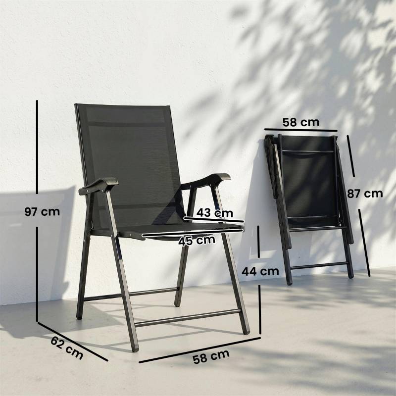 Lot 2 chaises jardin pliantes acier textylène extérieur terrasse dossier haut 58x62x97cm noir - ComfortXL Outdoor Living - Image 3