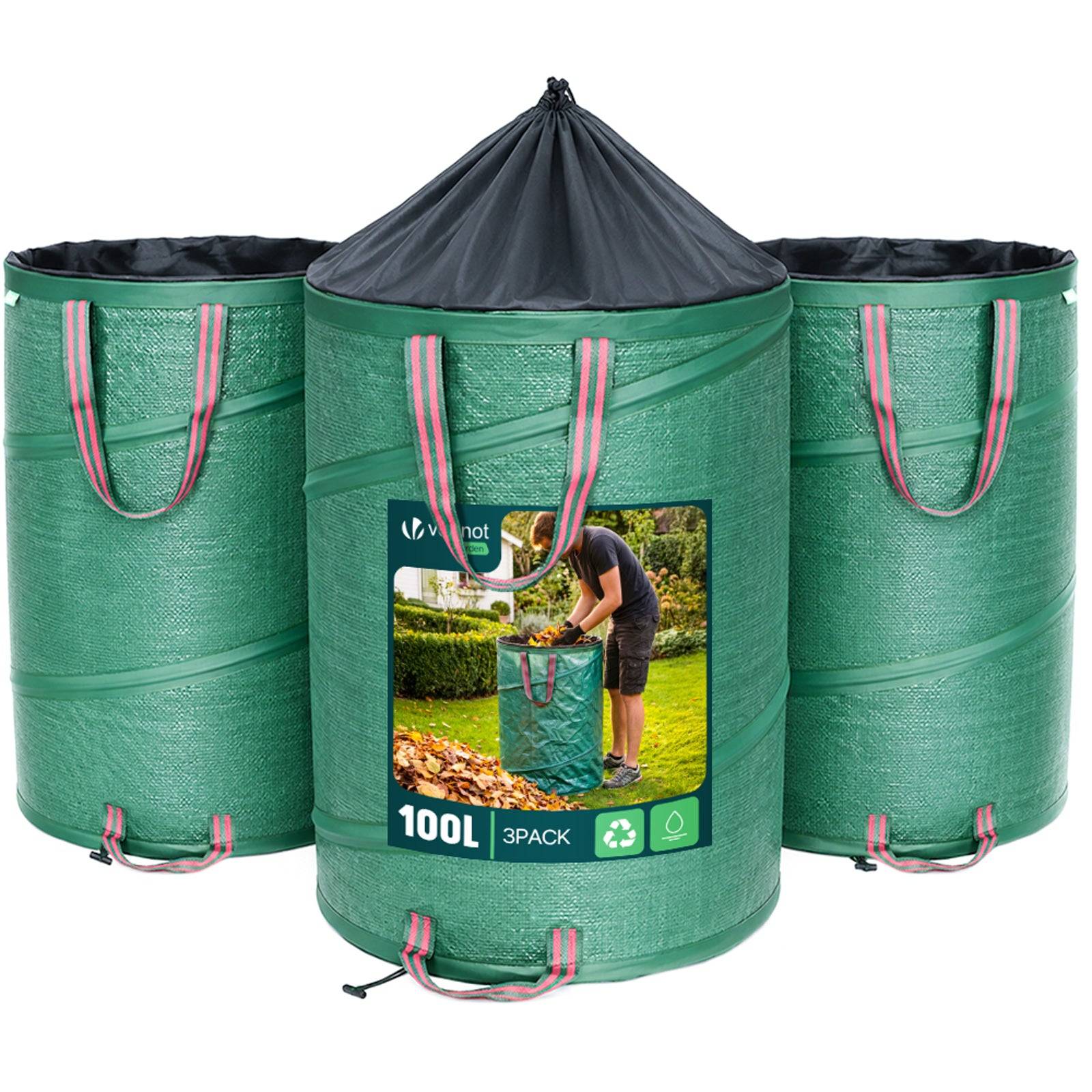 Lot de 3 Sac de Jardin Pop up 100L en Polyéthylène avec Poignées - Image 1