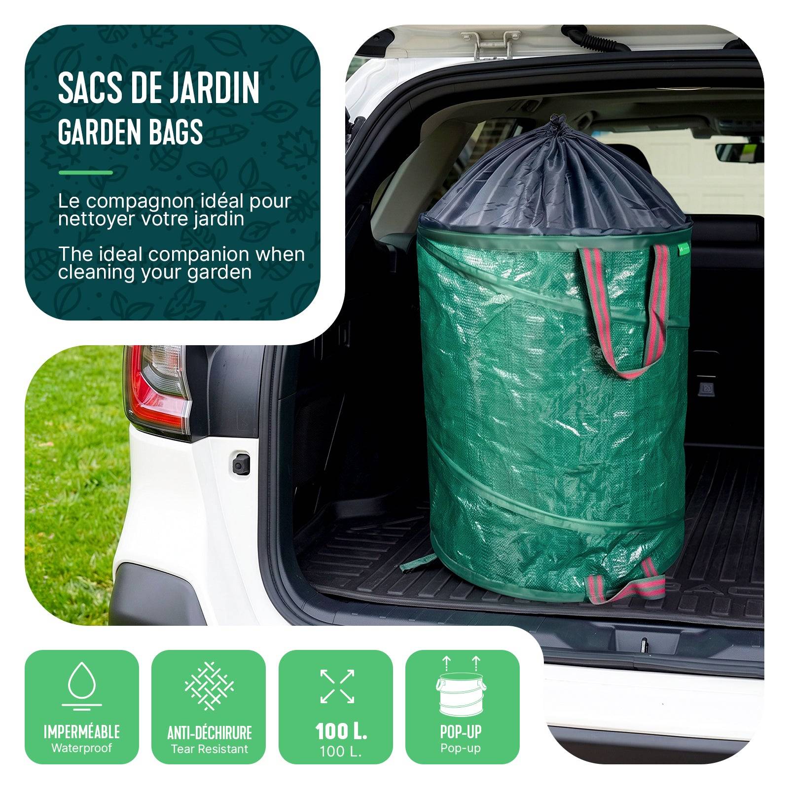 Lot de 3 Sac de Jardin Pop up 100L en Polyéthylène avec Poignées - Image 6