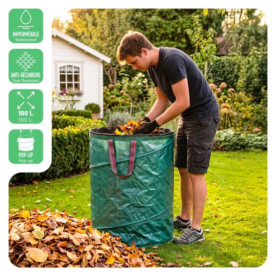 Lot de 3 Sac de Jardin Pop up 100L en Polyéthylène avec Poignées - Image 2
