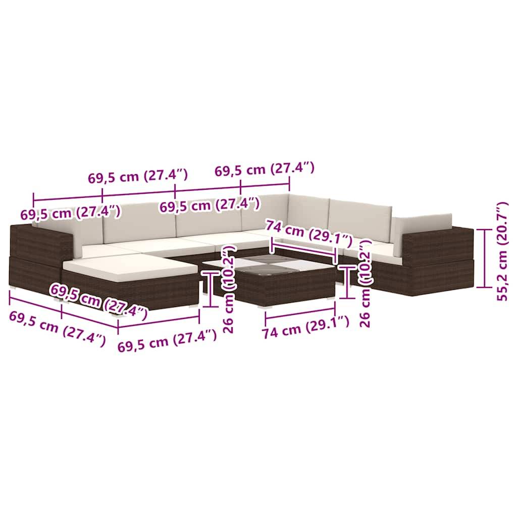 Vidaxl - Salon de jardin 8 pcs avec coussins Résine tressée Marron vidaXL 41260 - Imagen 3