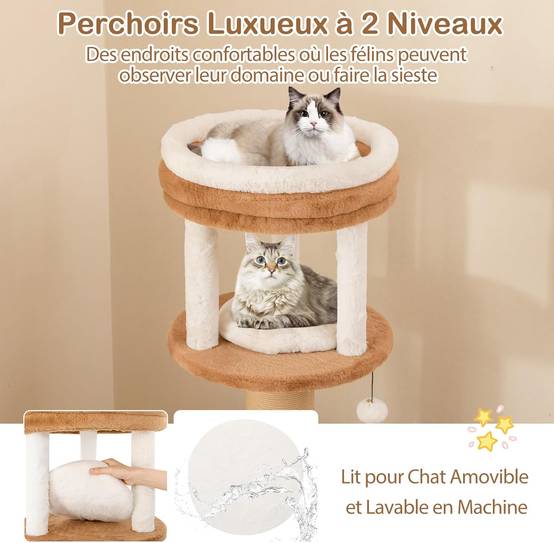 COSTWAY Arbre à Chat XXL 164 cm, Arbre a Chat Maine Coon, 3 Griffoirs pour Chat en Sisal, Brosse d'Toilettage,4 Plateformes, Coussins Amovible,Pompon - Image 6