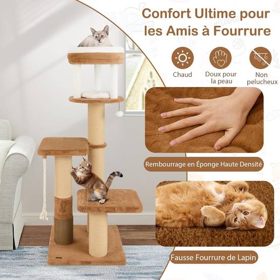COSTWAY Arbre à Chat XXL 164 cm, Arbre a Chat Maine Coon, 3 Griffoirs pour Chat en Sisal, Brosse d'Toilettage,4 Plateformes, Coussins Amovible,Pompon - Image 8