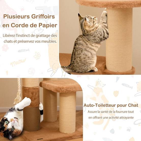 COSTWAY Arbre à Chat XXL 164 cm, Arbre a Chat Maine Coon, 3 Griffoirs pour Chat en Sisal, Brosse d'Toilettage,4 Plateformes, Coussins Amovible,Pompon - Image 5