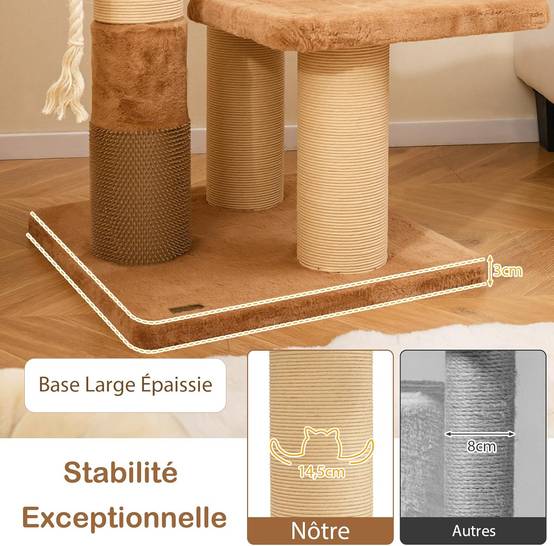 COSTWAY Arbre à Chat XXL 164 cm, Arbre a Chat Maine Coon, 3 Griffoirs pour Chat en Sisal, Brosse d'Toilettage,4 Plateformes, Coussins Amovible,Pompon - Image 7