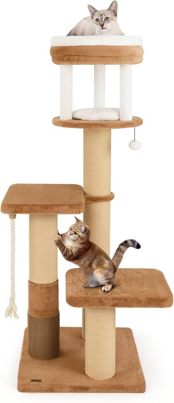 COSTWAY Arbre à Chat XXL 164 cm, Arbre a Chat Maine Coon, 3 Griffoirs pour Chat en Sisal, Brosse d'Toilettage,4 Plateformes, Coussins Amovible,Pompon - Image 1