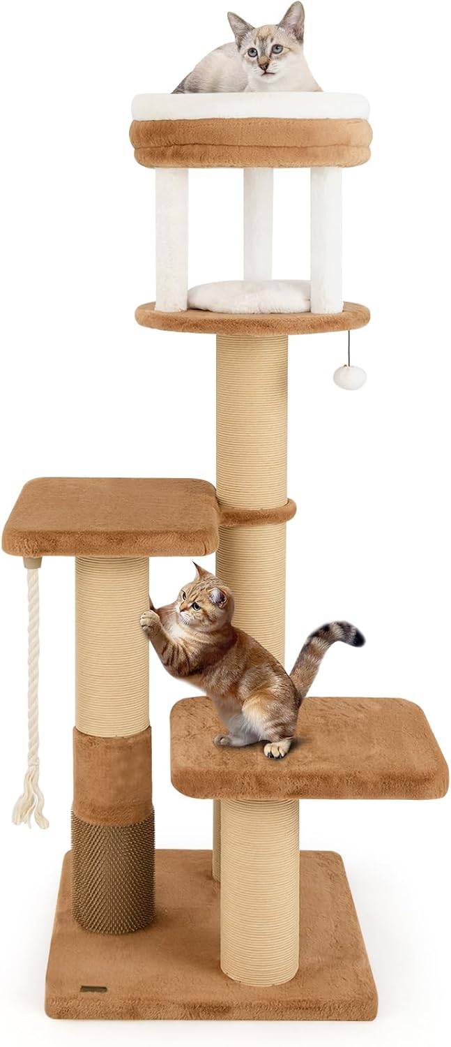 COSTWAY Arbre à Chat XXL 164 cm, Arbre a Chat Maine Coon, 3 Griffoirs pour Chat en Sisal, Brosse d'Toilettage,4 Plateformes, Coussins Amovible,Pompon - Image 1