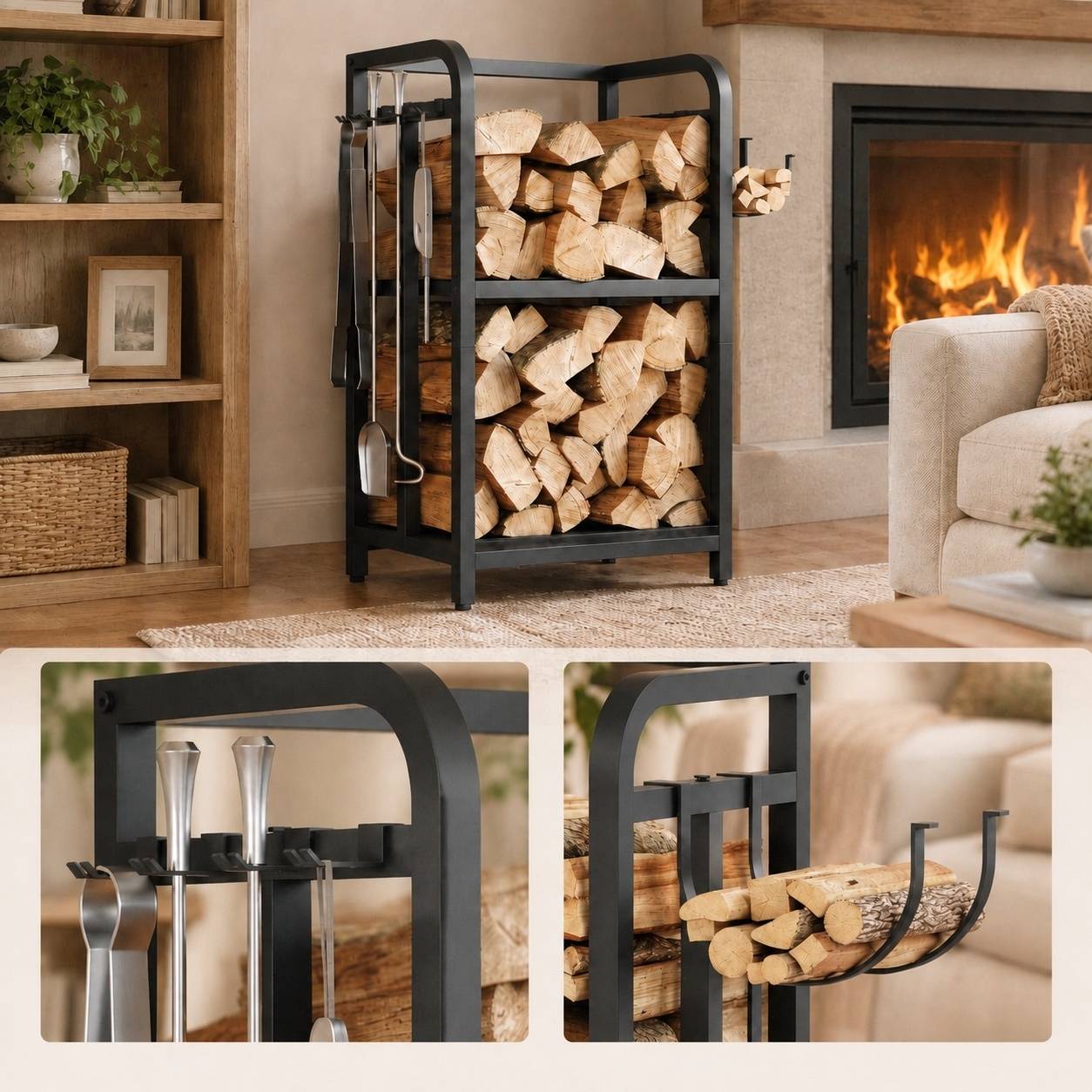 Support à Bois 2 Niveaux Métal Intérieur Extérieur - Image 5