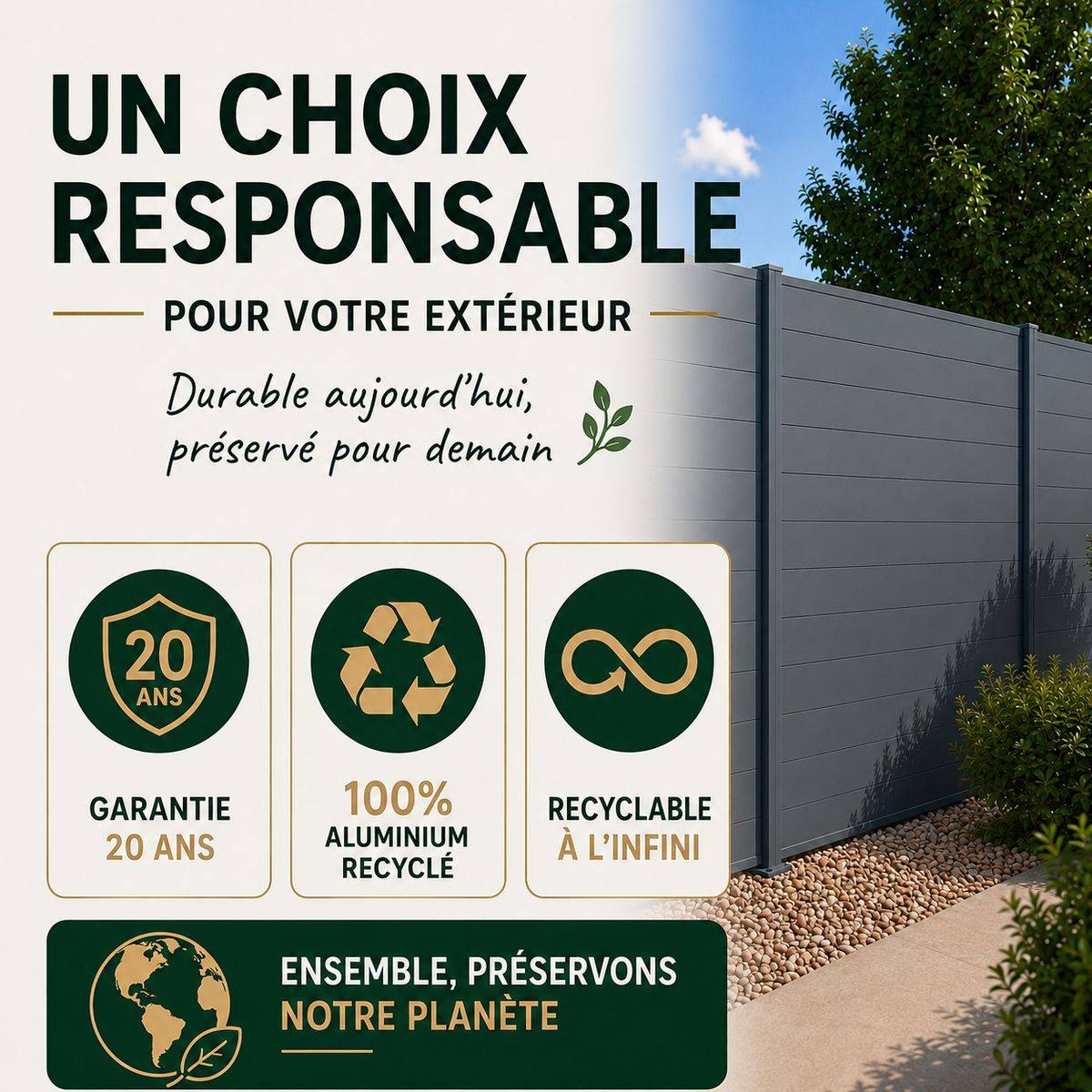 Direct Abris - Kit clôture RECIFE Aluminium anthracite 10,87m poteau 60x70mm gris sur platines 1,7m - Image 5