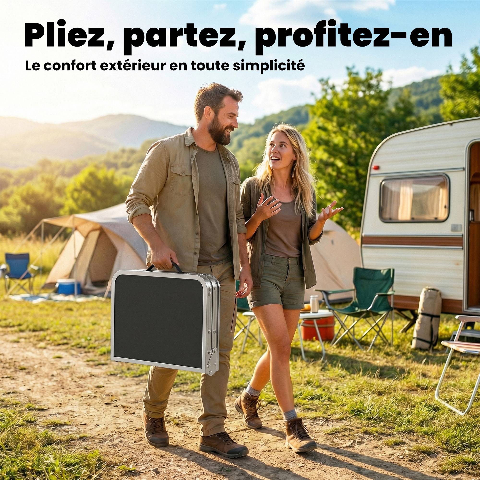 ComfortXL - Table de camping pliante aluminium MDF jardin pique-nique 4 hauteurs 60 x 40 x 60 cm noire - ComfortXL Outdoor Living - Image 6