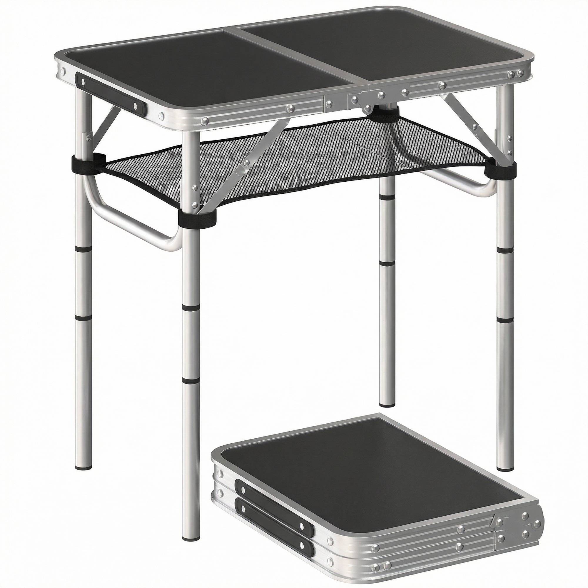 ComfortXL - Table de camping pliante aluminium MDF jardin pique-nique 4 hauteurs 60 x 40 x 60 cm noire - ComfortXL Outdoor Living - Image 1