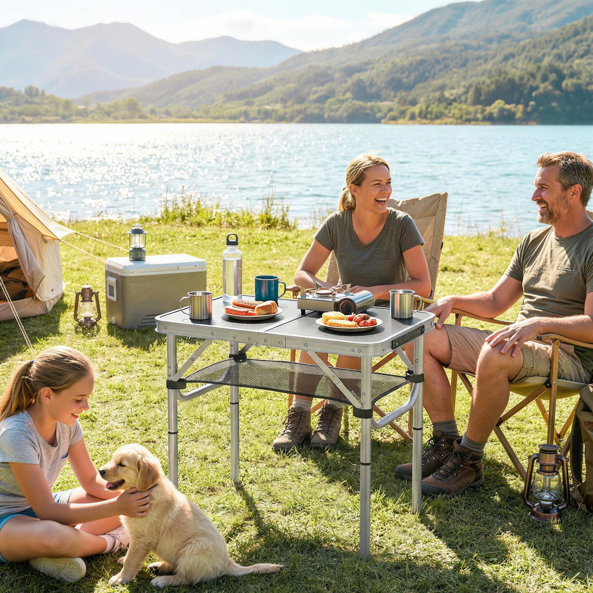 ComfortXL - Table de camping pliante aluminium MDF jardin pique-nique 4 hauteurs 60 x 40 x 60 cm noire - ComfortXL Outdoor Living - Image 3
