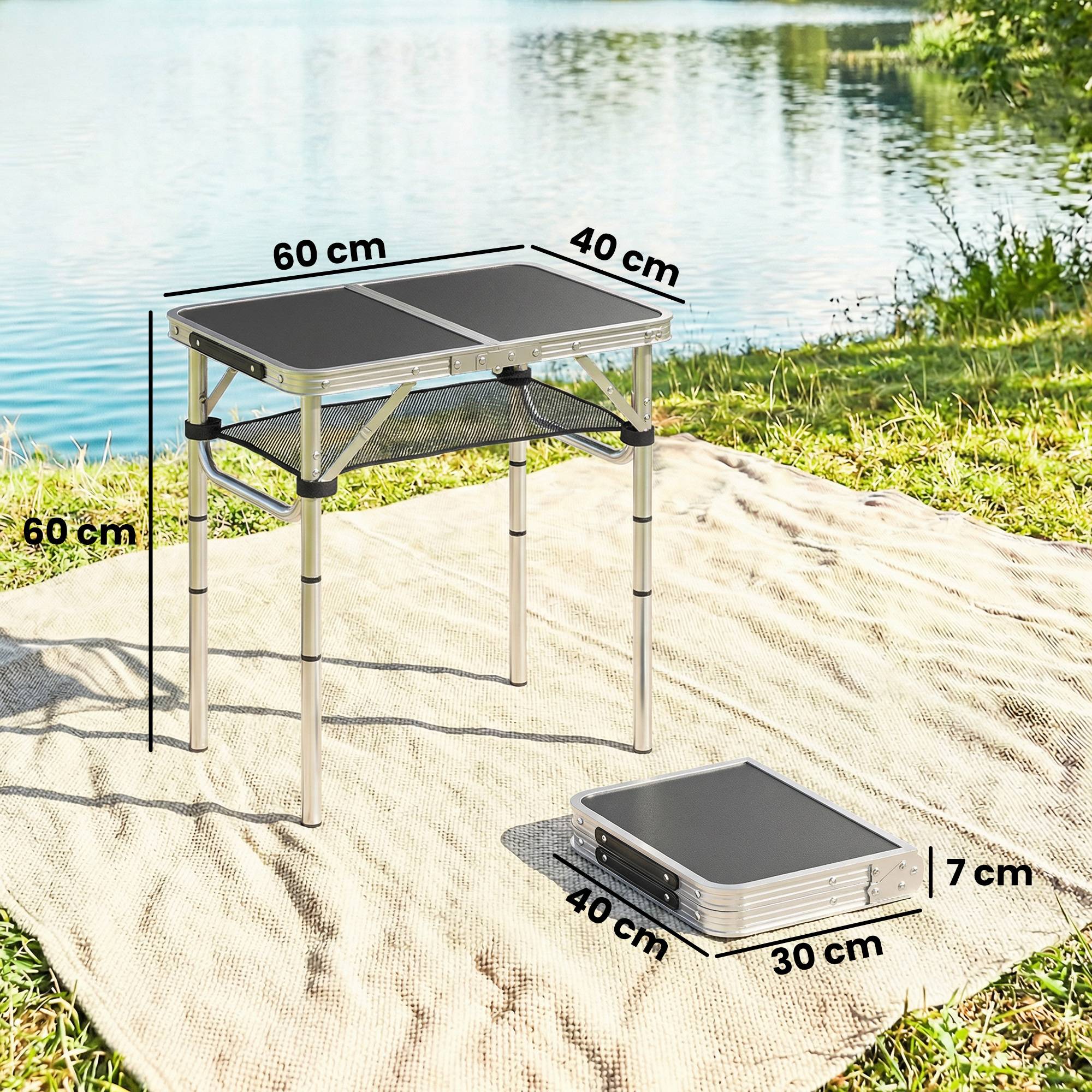 ComfortXL - Table de camping pliante aluminium MDF jardin pique-nique 4 hauteurs 60 x 40 x 60 cm noire - ComfortXL Outdoor Living - Image 5