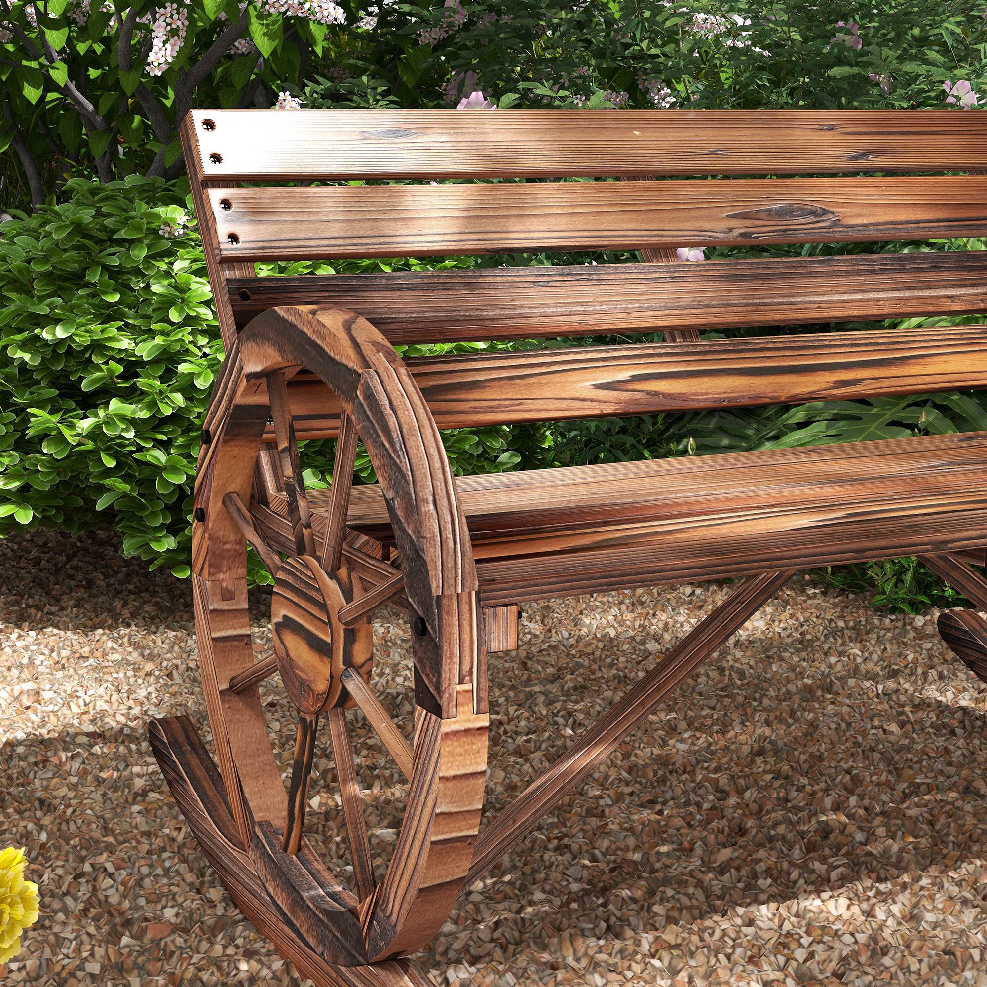 Banc à Bascule Bois Sapin Jardin 2 Places Accoudoirs Roues 105x88x74cm Carbonisé - ComfortXL Outdoor Living - Image 9