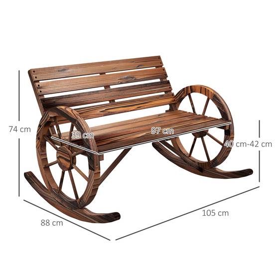 Banc à Bascule Bois Sapin Jardin 2 Places Accoudoirs Roues 105x88x74cm Carbonisé - ComfortXL Outdoor Living - Image 4