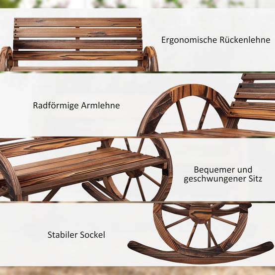 Banc à Bascule Bois Sapin Jardin 2 Places Accoudoirs Roues 105x88x74cm Carbonisé - ComfortXL Outdoor Living - Image 5