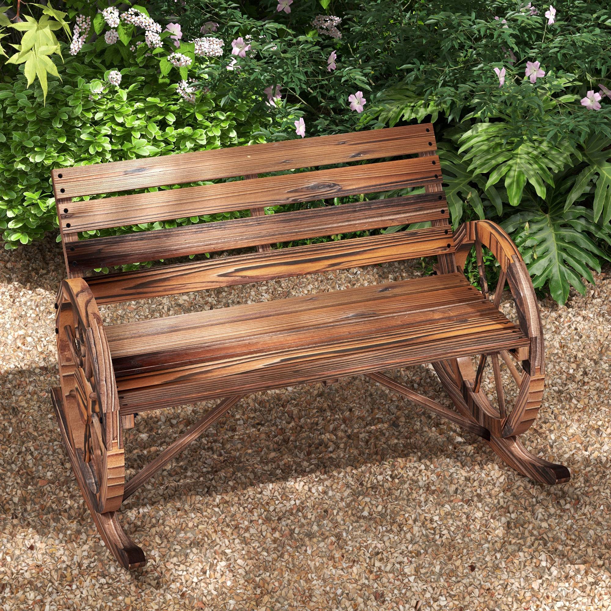 Banc à Bascule Bois Sapin Jardin 2 Places Accoudoirs Roues 105x88x74cm Carbonisé - ComfortXL Outdoor Living - Image 8