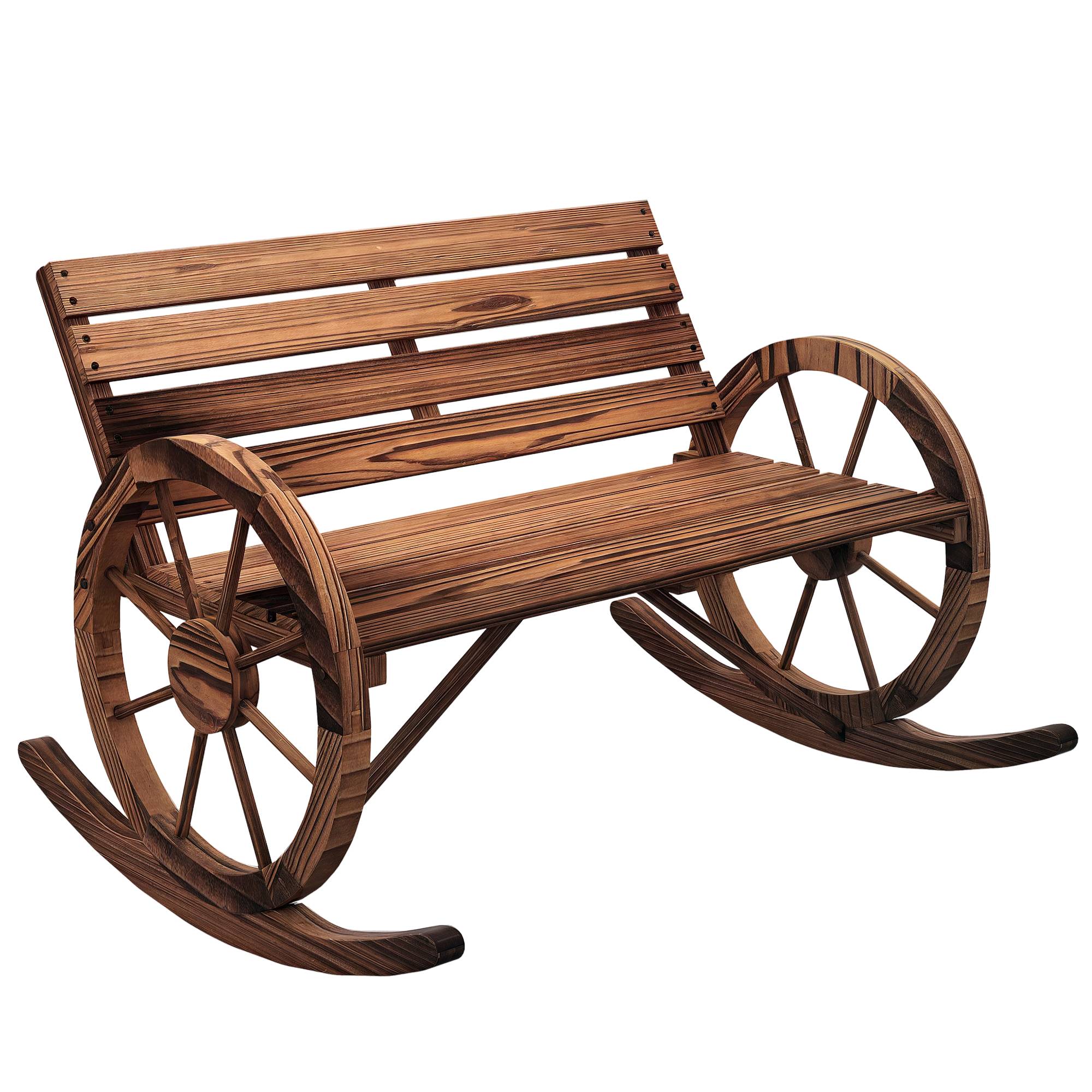 Banc à Bascule Bois Sapin Jardin 2 Places Accoudoirs Roues 105x88x74cm Carbonisé - ComfortXL Outdoor Living - Image 1