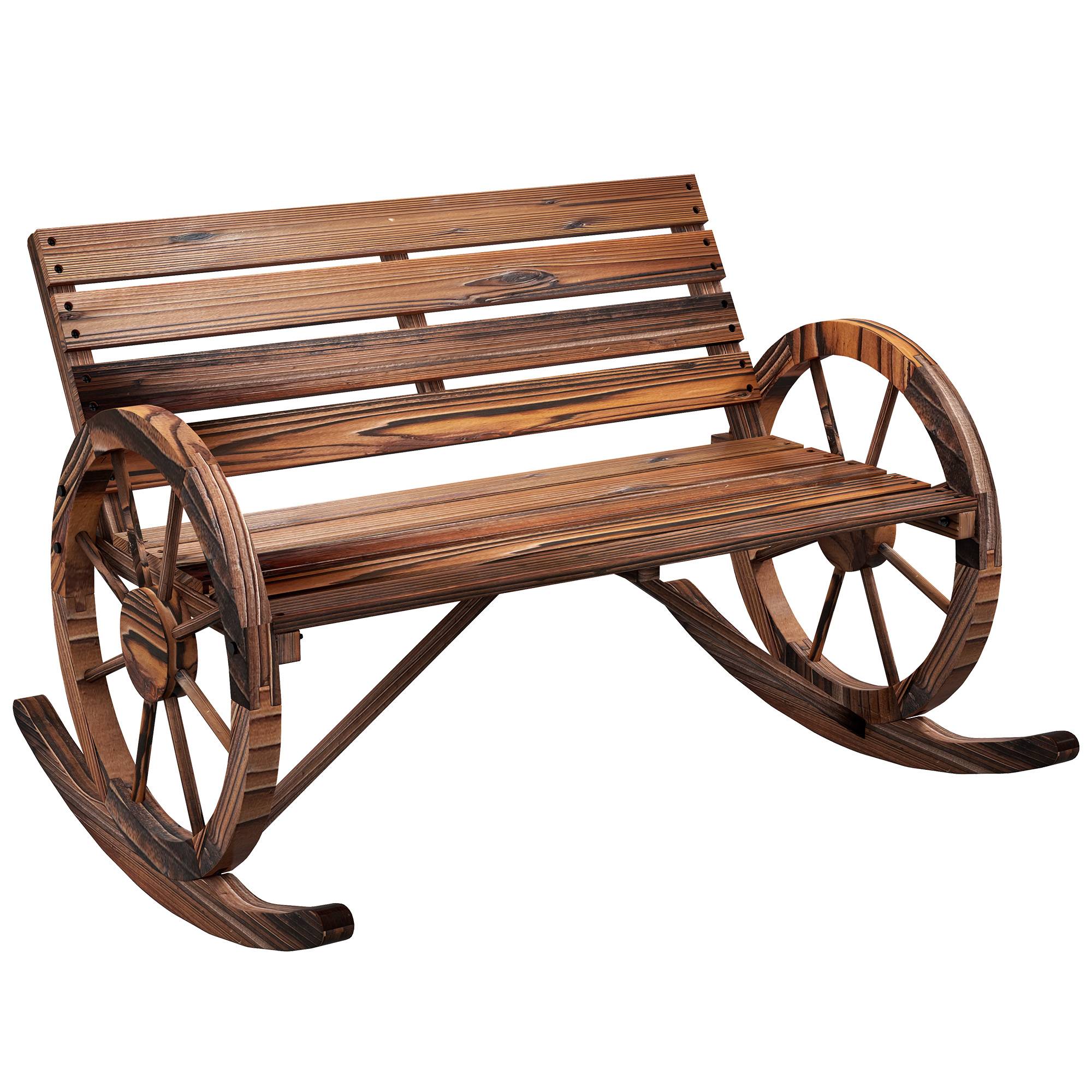 Banc à Bascule Bois Sapin Jardin 2 Places Accoudoirs Roues 105x88x74cm Carbonisé - ComfortXL Outdoor Living - Image 2