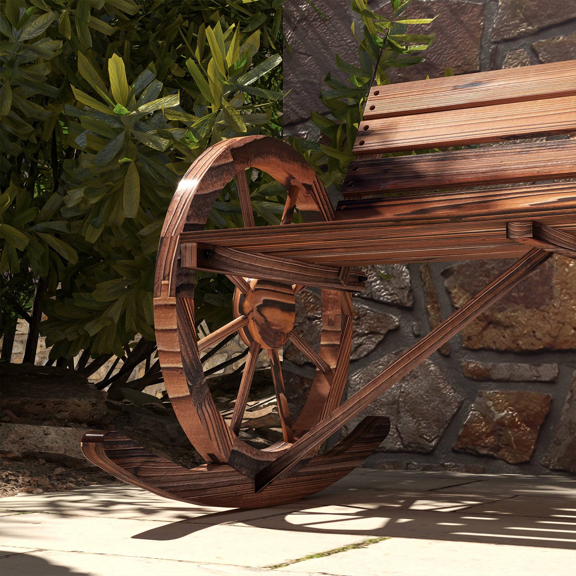 Banc à Bascule Bois Sapin Jardin 2 Places Accoudoirs Roues 105x88x74cm Carbonisé - ComfortXL Outdoor Living - Image 10