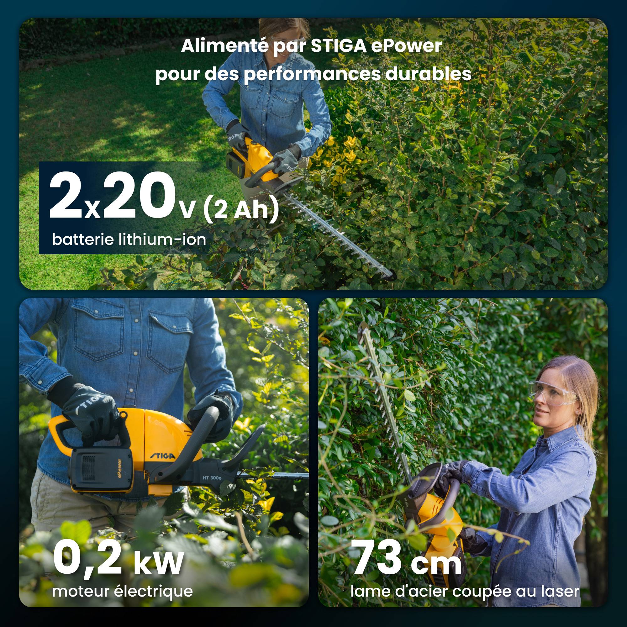 Stiga - Kit taille-haie HT 300e sans fil, lame 54 cm, 2 batteries 20V, autonomie 1 heure - STIGA - Image 2