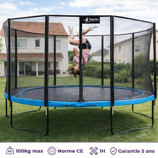 Kangui - Trampoline Ø 360cm + filet de sécurité + échelle + bâche - PUNCHI 360 Bleu Kangui - Image 2