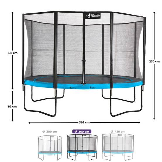 Kangui - Trampoline Ø 360cm + filet de sécurité + échelle + bâche - PUNCHI 360 Bleu Kangui - Image 3
