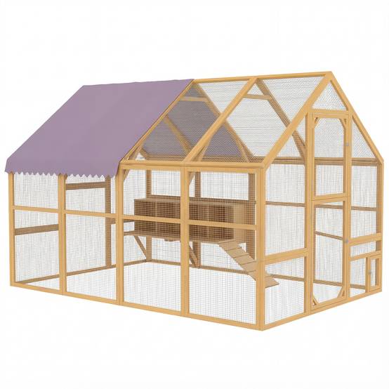 Poulailler en bois avec enclos, verrou de sécurité, porte, 4 pondoirs, pour 8 à 12 poules, dimensions approximatives : 2,8 x 1,8 x 1,9 m, jaune - Image 1