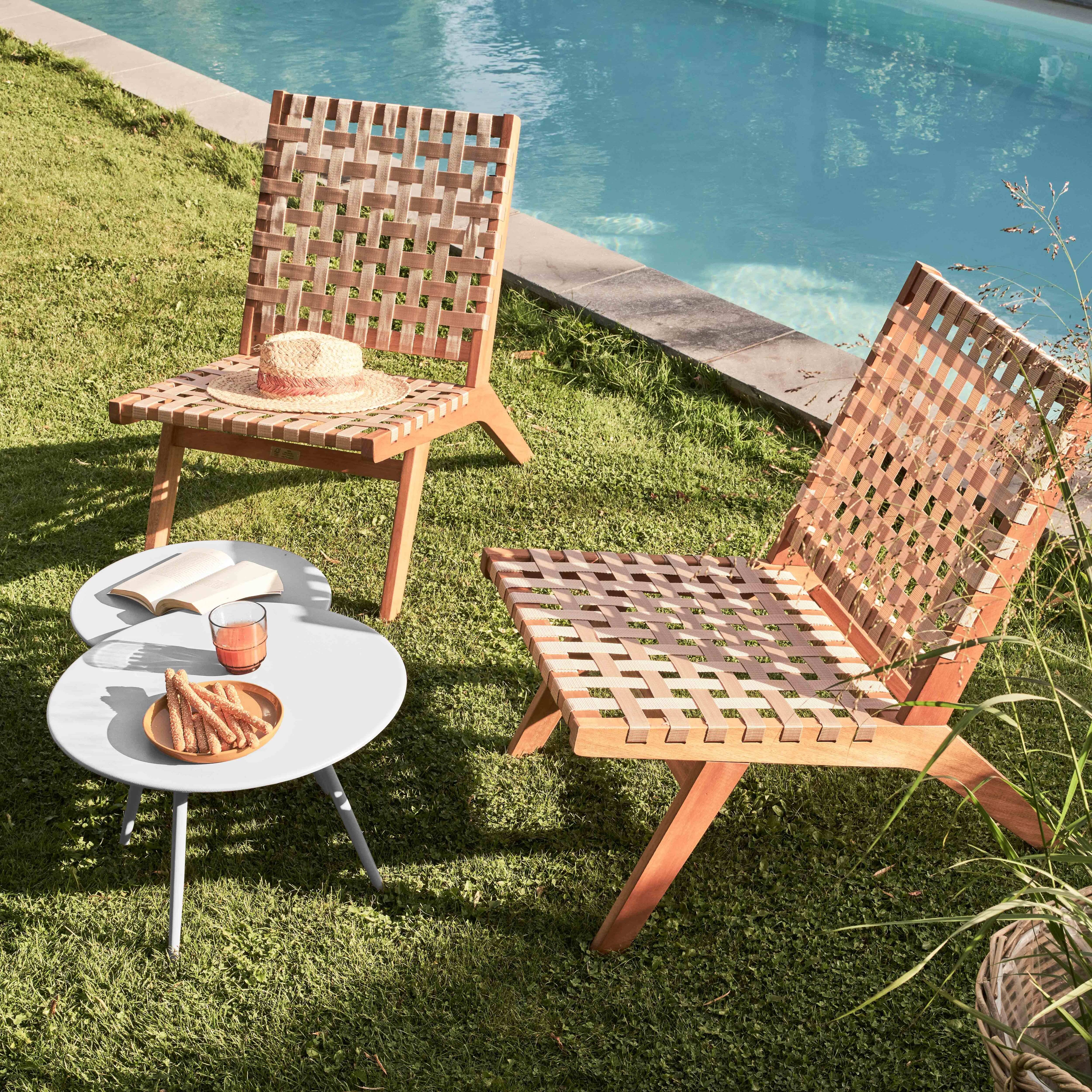 Oviala - Lot de 2 tables basses de jardin en acier blanc Palavas - Oviala - Imagen 3
