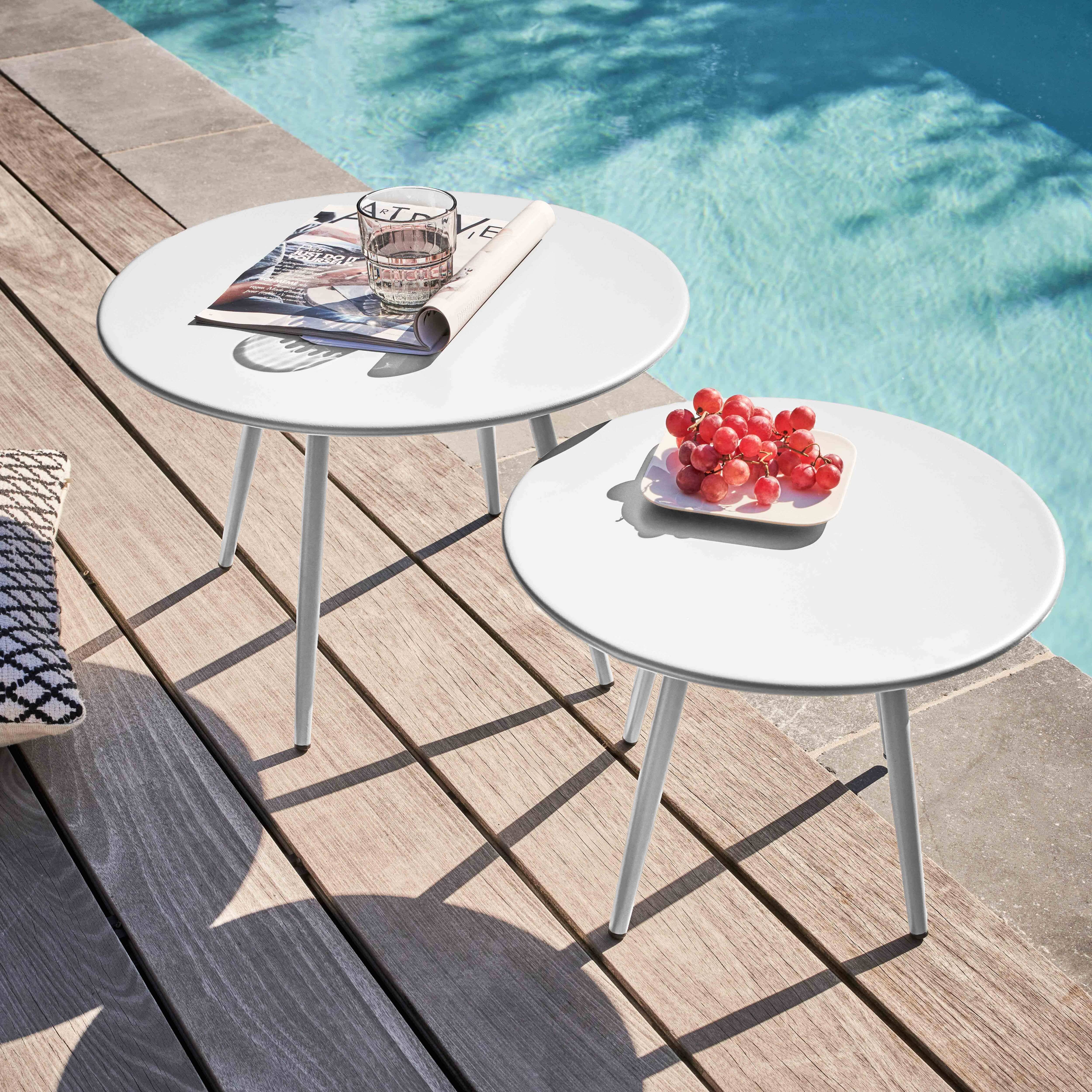 Oviala - Lot de 2 tables basses de jardin en acier blanc Palavas - Oviala - Imagen 2