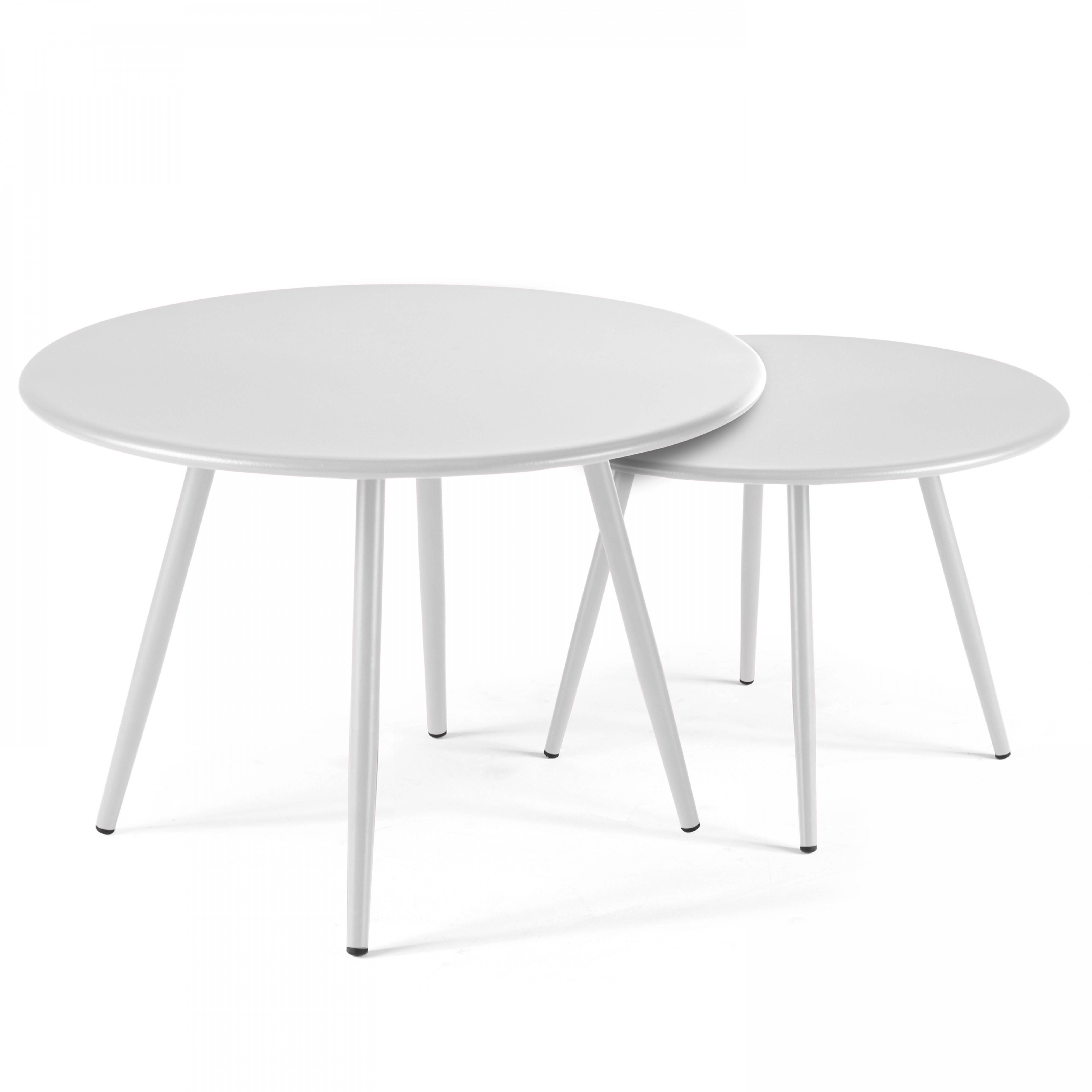 Oviala - Lot de 2 tables basses de jardin en acier blanc Palavas - Oviala - Imagen 1