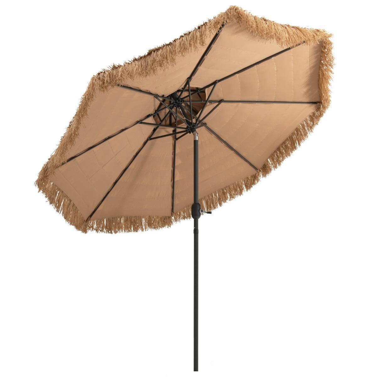 Helloshop26 - Parasol de plage style hawaï 2,7 m double aération avec 8 baleines système de manivelle manuel inclinaison réglable brun - Imagen 1