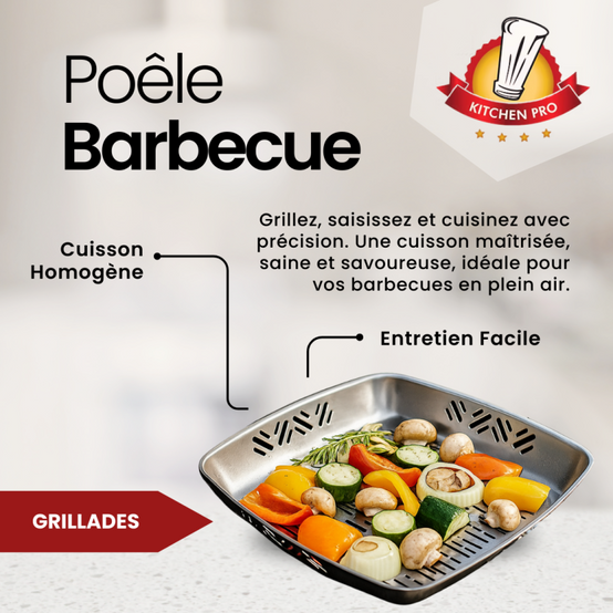 Autre - VENTEO Poêle Barbecue Inox avec Poignée Ergonomique Amovible | Grille BBQ en Acier Inoxydable Résistant - VENTEO - Image 2
